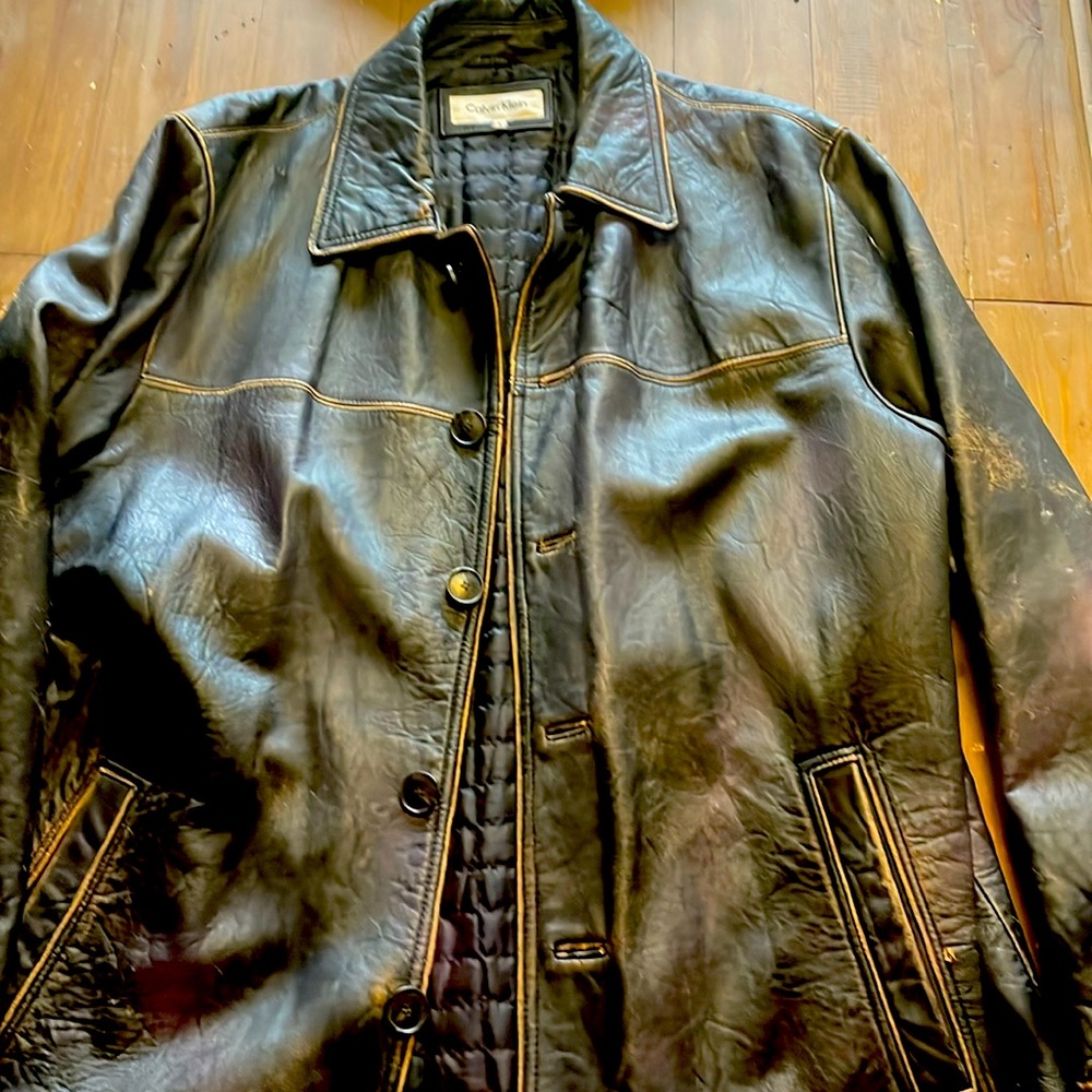 Rich brown leather Calvin Klein jacket. Good condition